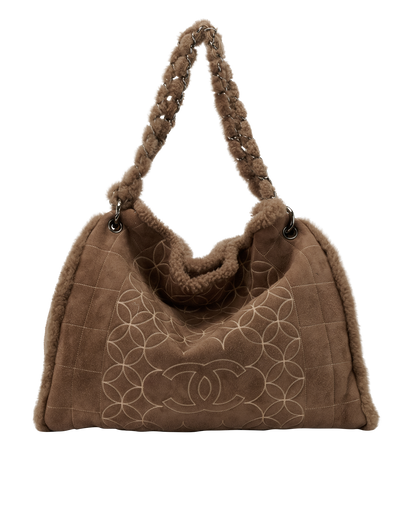Embroidered CC Tote, &pound;1,800, Handbags, Brown, Shearling, Front view